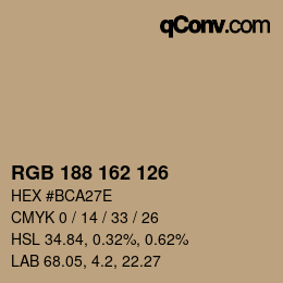 Color code: RGB 188 162 126 | qconv.com