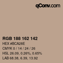 Color code: RGB 188 162 142 | qconv.com