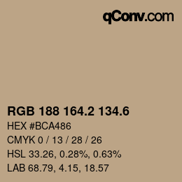カラーコード: RGB 188 164.2 134.6 | qconv.com
