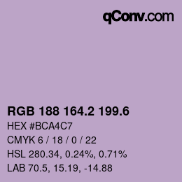 カラーコード: RGB 188 164.2 199.6 | qconv.com