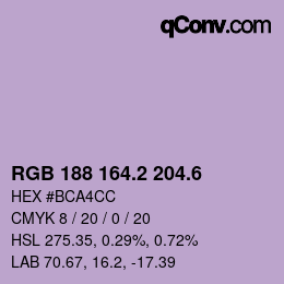 カラーコード: RGB 188 164.2 204.6 | qconv.com