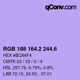 カラーコード: RGB 188 164.2 244.6 | qconv.com
