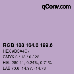 カラーコード: RGB 188 164.6 199.6 | qconv.com