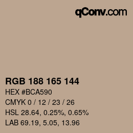 Color code: RGB 188 165 144 | qconv.com