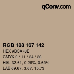 Color code: RGB 188 167 142 | qconv.com