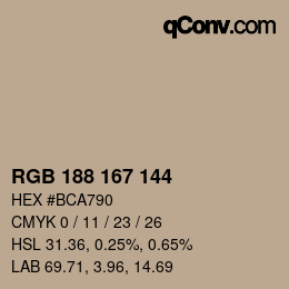 Color code: RGB 188 167 144 | qconv.com