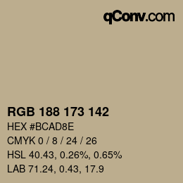 Color code: RGB 188 173 142 | qconv.com