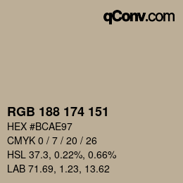 Color code: RGB 188 174 151 | qconv.com