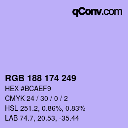 Color code: RGB 188 174 249 | qconv.com