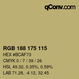 Código de color: RGB 188 175 115 | qconv.com