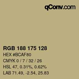 Código de color: RGB 188 175 128 | qconv.com