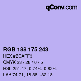 Color code: RGB 188 175 243 | qconv.com