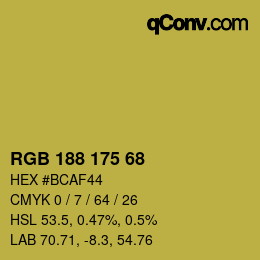 Color code: RGB 188 175 68 | qconv.com