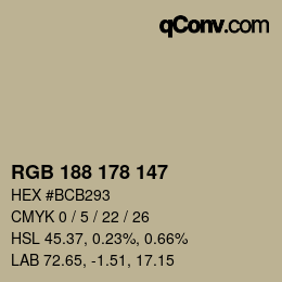 Color code: RGB 188 178 147 | qconv.com
