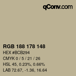 Color code: RGB 188 178 148 | qconv.com