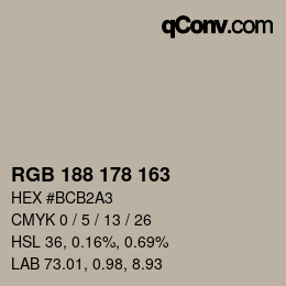 Color code: RGB 188 178 163 | qconv.com