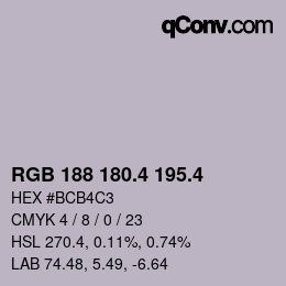 カラーコード: RGB 188 180.4 195.4 | qconv.com