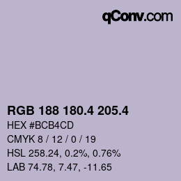 カラーコード: RGB 188 180.4 205.4 | qconv.com