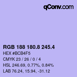 カラーコード: RGB 188 180.8 245.4 | qconv.com