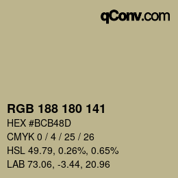 Color code: RGB 188 180 141 | qconv.com