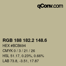 カラーコード: RGB 188 182.2 148.6 | qconv.com