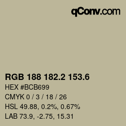 カラーコード: RGB 188 182.2 153.6 | qconv.com