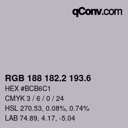 カラーコード: RGB 188 182.2 193.6 | qconv.com