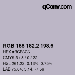 カラーコード: RGB 188 182.2 198.6 | qconv.com