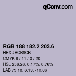 カラーコード: RGB 188 182.2 203.6 | qconv.com