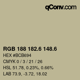 カラーコード: RGB 188 182.6 148.6 | qconv.com