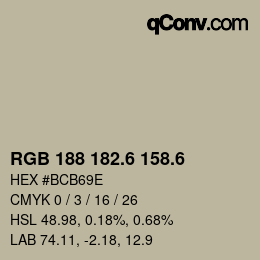 カラーコード: RGB 188 182.6 158.6 | qconv.com