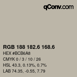 カラーコード: RGB 188 182.6 168.6 | qconv.com