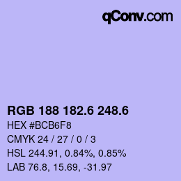 カラーコード: RGB 188 182.6 248.6 | qconv.com