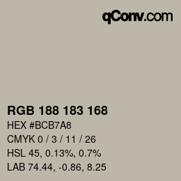 カラーコード: RGB 188 183 168 | qconv.com