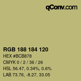 Code couleur: RGB 188 184 120 | qconv.com