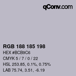 Color code: RGB 188 185 198 | qconv.com