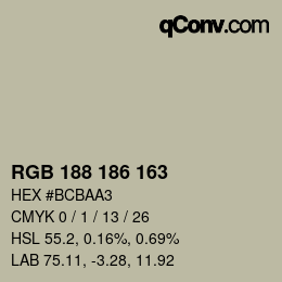 Color code: RGB 188 186 163 | qconv.com