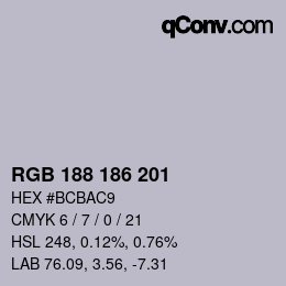 カラーコード: RGB 188 186 201 | qconv.com