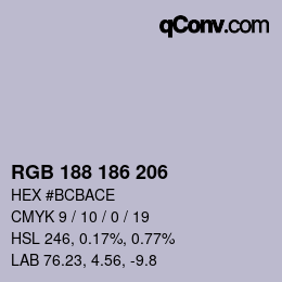 カラーコード: RGB 188 186 206 | qconv.com