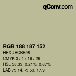 Color code: RGB 188 187 152 | qconv.com