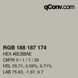 カラーコード: RGB 188 187 174 | qconv.com
