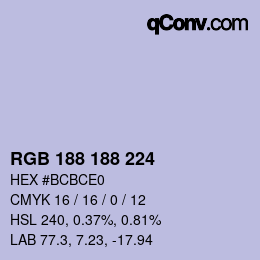 カラーコード: RGB 188 188 224 | qconv.com
