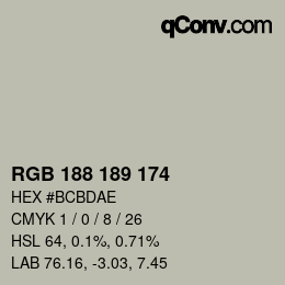 Color code: RGB 188 189 174 | qconv.com