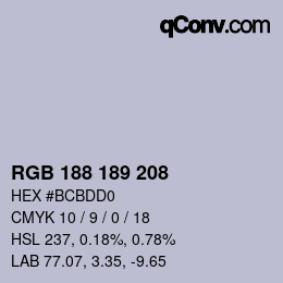 カラーコード: RGB 188 189 208 | qconv.com