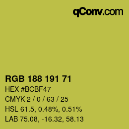 Color code: RGB 188 191 71 | qconv.com