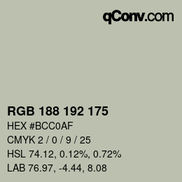 颜色代码: RGB 188 192 175 | qconv.com