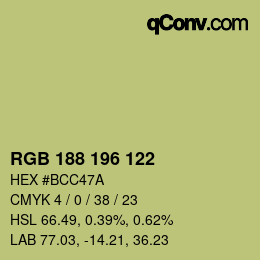 Color code: RGB 188 196 122 | qconv.com