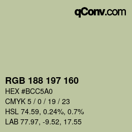 Código de color: RGB 188 197 160 | qconv.com