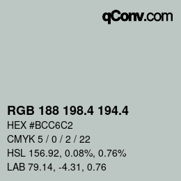 カラーコード: RGB 188 198.4 194.4 | qconv.com