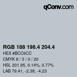 カラーコード: RGB 188 198.4 204.4 | qconv.com